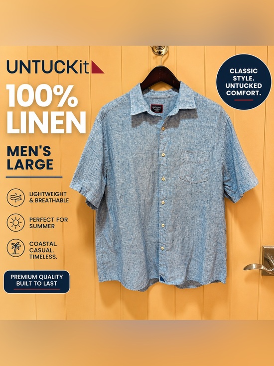 UNTUCKit Other - UNTUCKit Large Blue 100% Linen Short Sleeve Button Down Shirt Beach Resort
